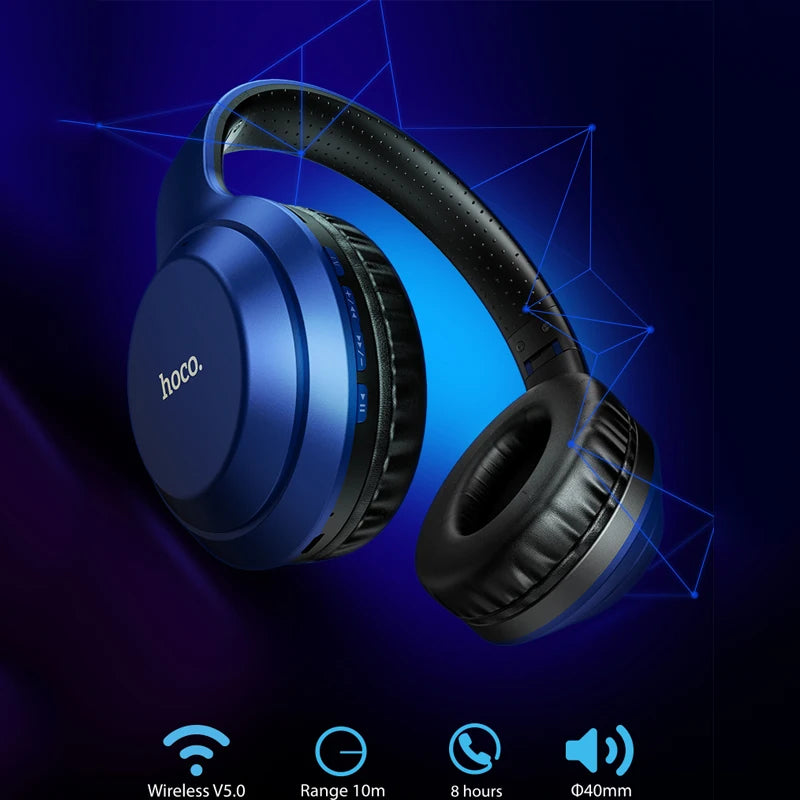 Hoco Wireless Bluetooth Headphones 3D Stereo Foldable Gaming Deep Bass Earphone With Microphone TF Card Noise Reduction Headset