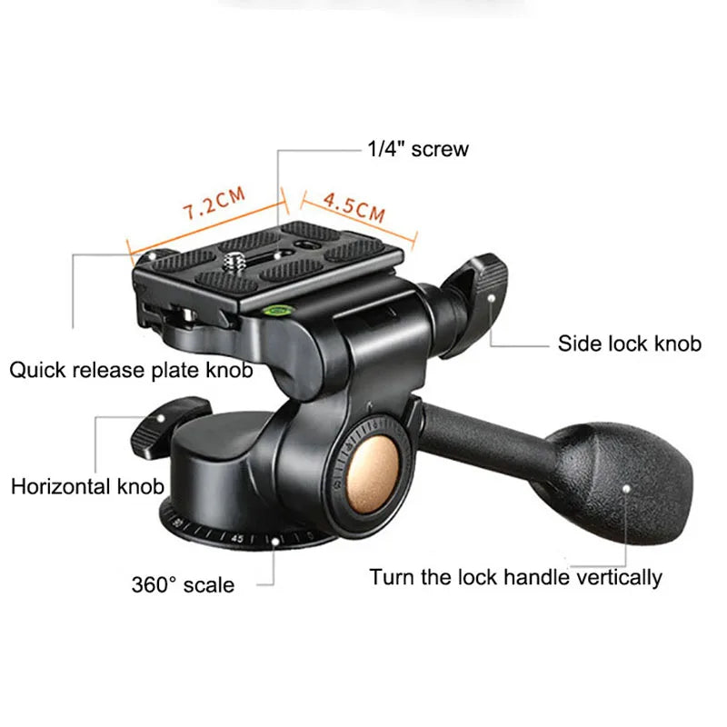 QZSD Q08 Video Tripod Head 3-way Handle Control Fluid Head with Quick Release Plate for DSLR Camera Tripod Monopod