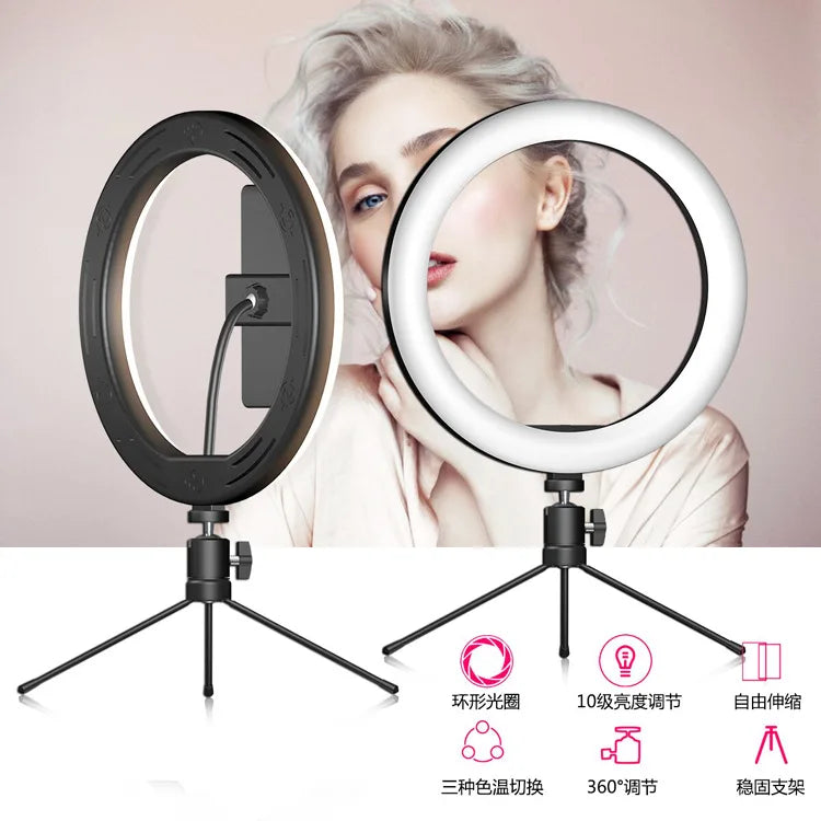 10 Inch LED Selfie Ring Light Dimmable Photography Fill Lamp with Mini Tripod for Phone Tiktok Live Video Photo Studio Ringlight