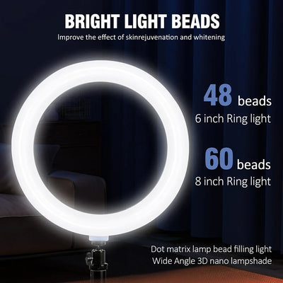 ZOMEI 8 inch LED Selfie Ring Light Dimmable Photography Fill Lamp with tripod for Phone Tiktok Live Video Photo Studio Ringlight