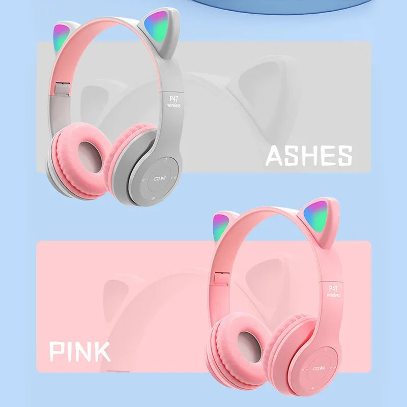 New Wireless Bluetooth Headphones Cat Ear Gaming Headset Glow Light Helmets Cute Sports Music Headsets For Children Girl Gifts