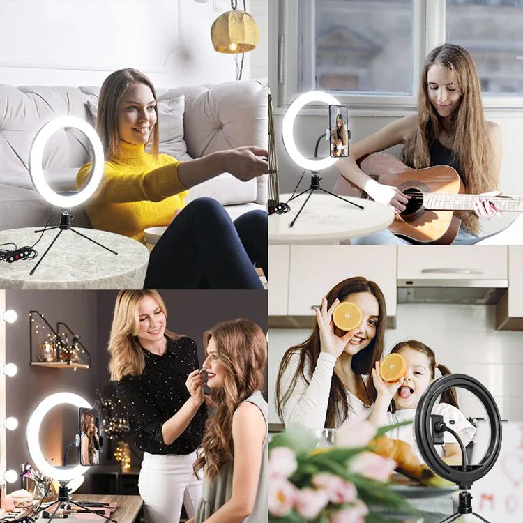 10 Inch LED Selfie Ring Light Dimmable Photography Fill Lamp with Mini Tripod for Phone Tiktok Live Video Photo Studio Ringlight