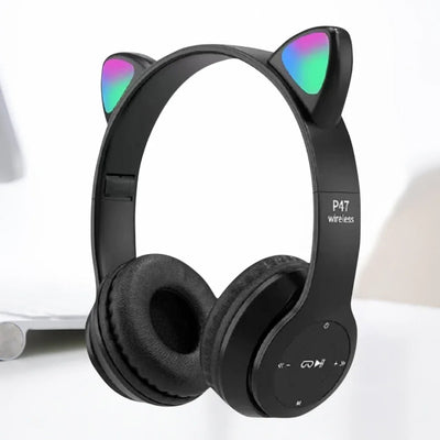 P74M Wireless Bluetooth Headphones Cat Ear Gaming Headset Glow Light Helmets Cute Sports Music Headsets for Children Girl Gifts