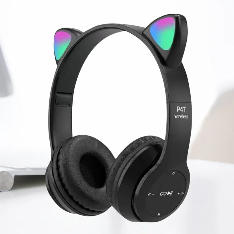 P74M Wireless Bluetooth Headphones Cat Ear Gaming Headset Glow Light Helmets Cute Sports Music Headsets for Children Girl Gifts