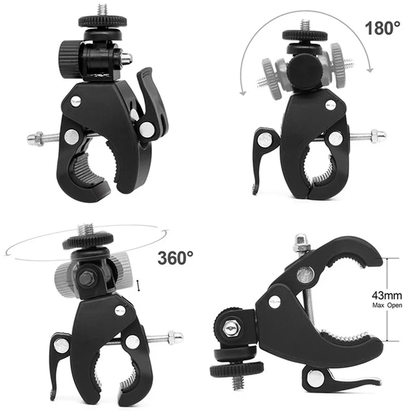 Black 1/4 Bike Bicycle Motorcycle Handlebar Handle Clamp Bar Cam Mount Tripod Adapter Accessories For Action camera Go pro Hero