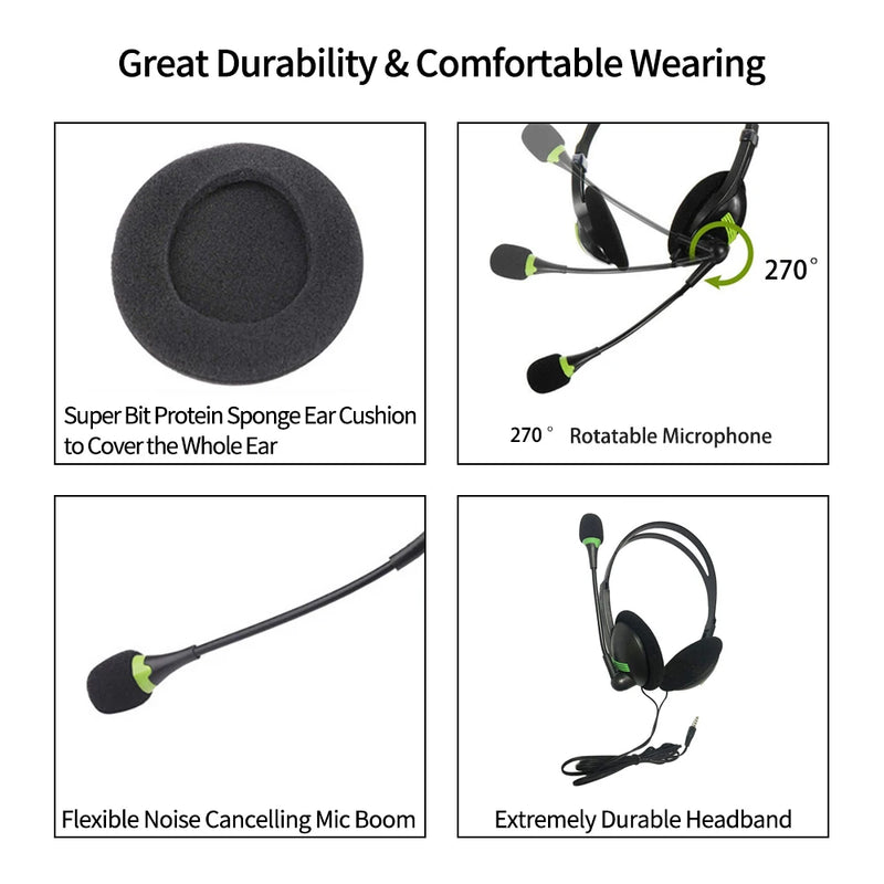 3.5mm Wired Headphones Business Call Center USB Headsets With Mic Noise Reduction PC Gaming Earphones Helmet For Laptop Computer