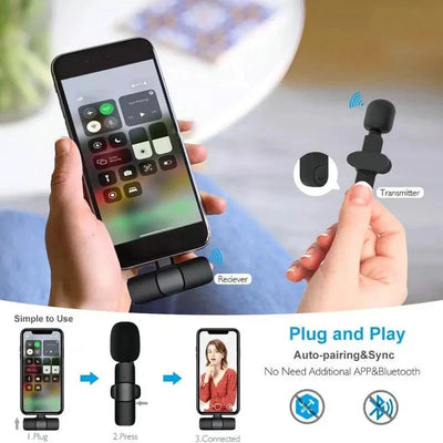 Wireless Lavalier Microphone Audio Video Recording Mini Mic For iPhone iPad Android Laptop Live Gaming Mobile Phone Microphone