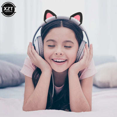 Pink Silicone cat ears for headphones black wireless wired headset gamer cute ears lovely kids girls helmet gaming accessories