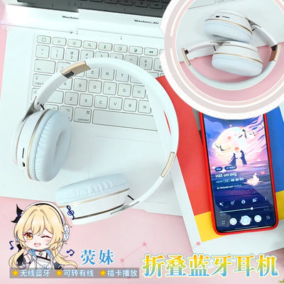 Anime Game Genshin Impact Kawaii Paimon Wireless Bluetooth Headset Comfortable Stereo Foldable Gaming Headphones Cosplay Gifts