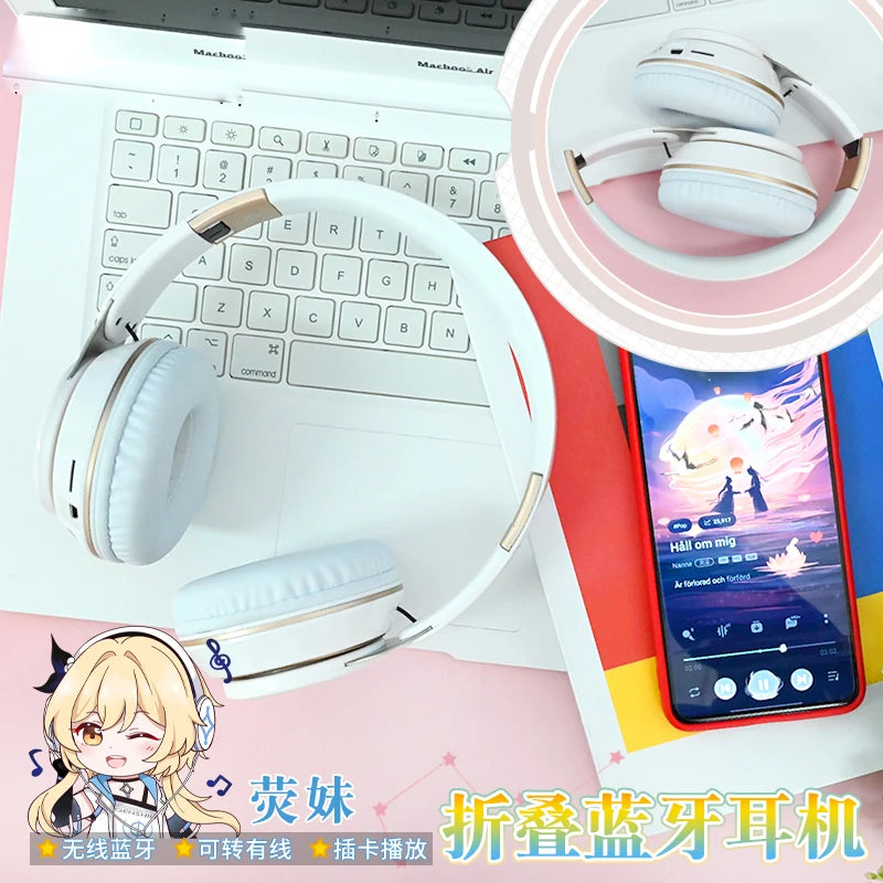 Anime Game Genshin Impact Kawaii Paimon Wireless Bluetooth Headset Comfortable Stereo Foldable Gaming Headphones Cosplay Gifts