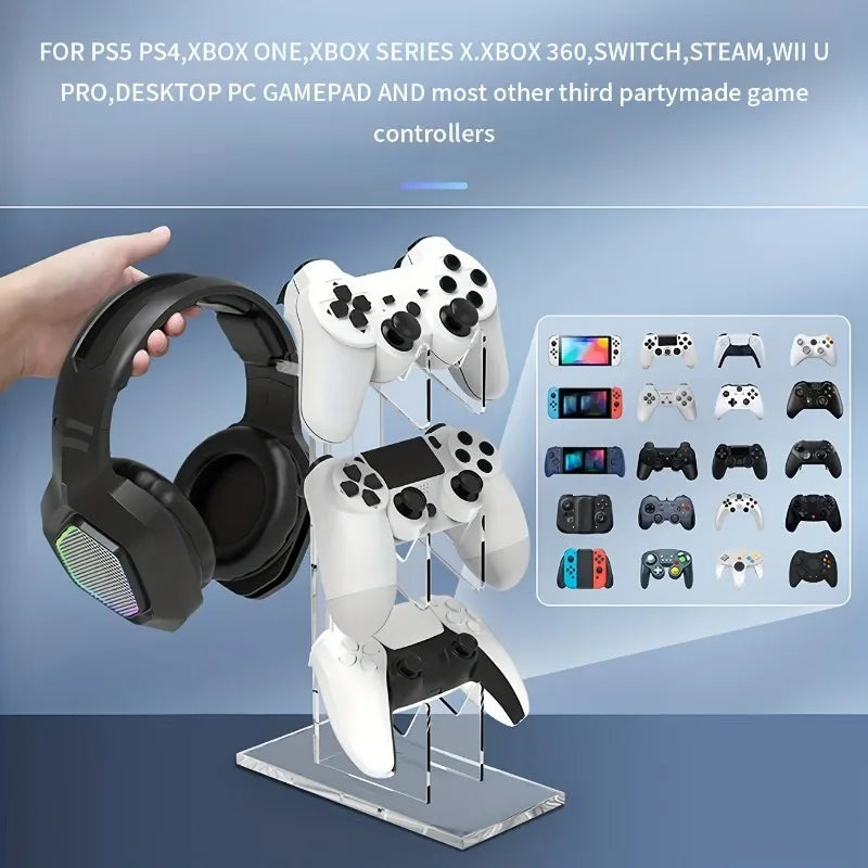 Acrylic Three-layer Console Stand Base Headset Holder Desktop Storage for All Gamepad Headphone Airpods Max Gaming Accessories