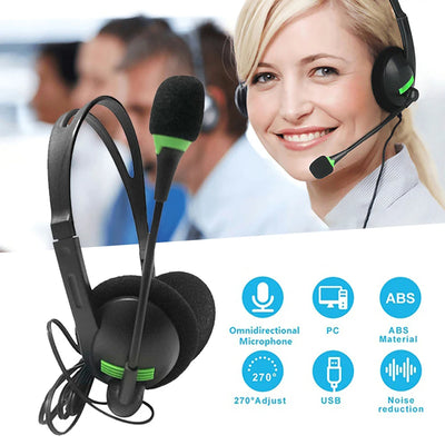 3.5mm Wired Headphones Business Call Center USB Headsets With Mic Noise Reduction PC Gaming Earphones Helmet For Laptop Computer