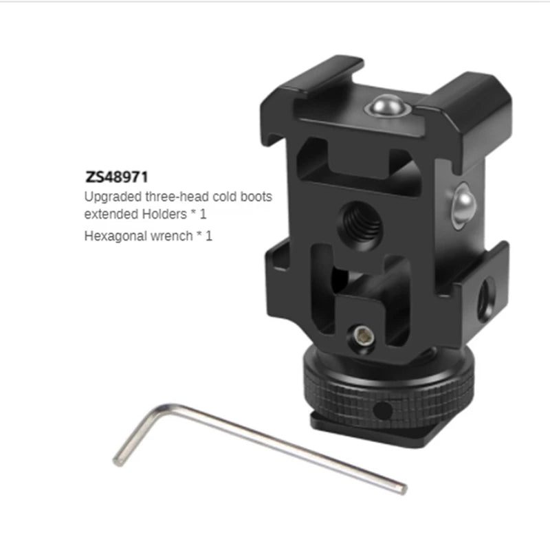 Triple Hot Shoe Mount Adapter Bracket Stand Holder For DSLR Camera For LED Video Microphone Flash Light