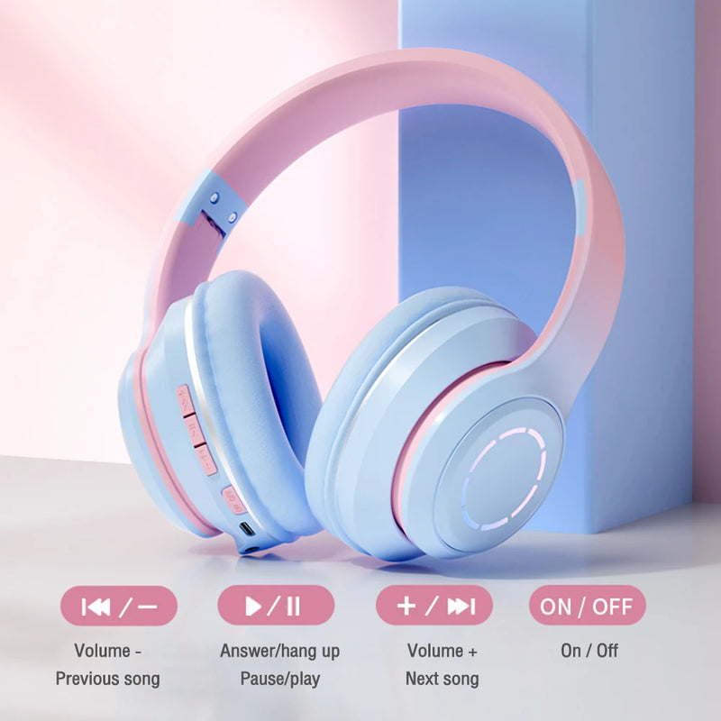 Wireless Bluetooth Headphone LED Light Foldable Game Earphone Helmet With Mic Noise Reduction Stereo Big Headsets For Phone