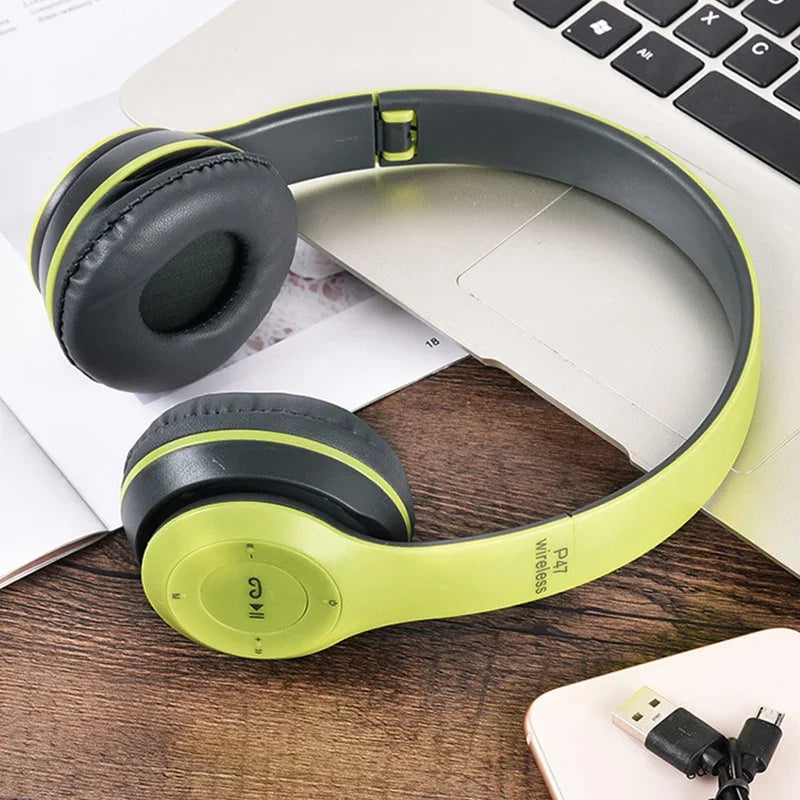 P47 Bluetooth 5.0 Wireless Headphone Foldable HIFI Stereo Bass Earphone Kid Helmet Gift With Mic USB Adaptor For iPhone Game