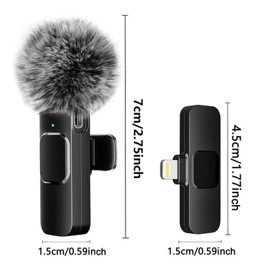 Wireless Lavalier Microphone Audio Video Recording Mini Mic For iPhone Android Mobile Phone Laptop Live Gaming Microphone