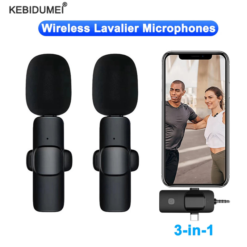 3-in-1 Wireless Lavalier Microphone for iOS Android Camera Audio Video Recording Live Broadcast Gaming Condenser Microphone Mic