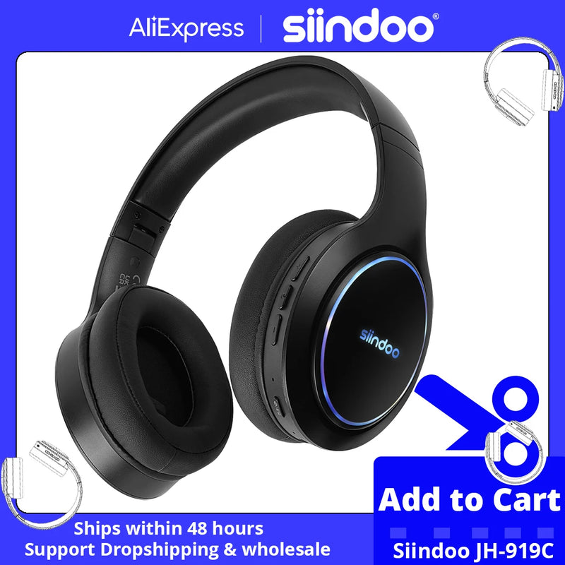 Siindoo JH-919C RGB Lamp Wireless Headphones Foldable Bluetooth Stereo Earphones 3EQ Sound Modes with Hi-FI Deep Bass Microphone