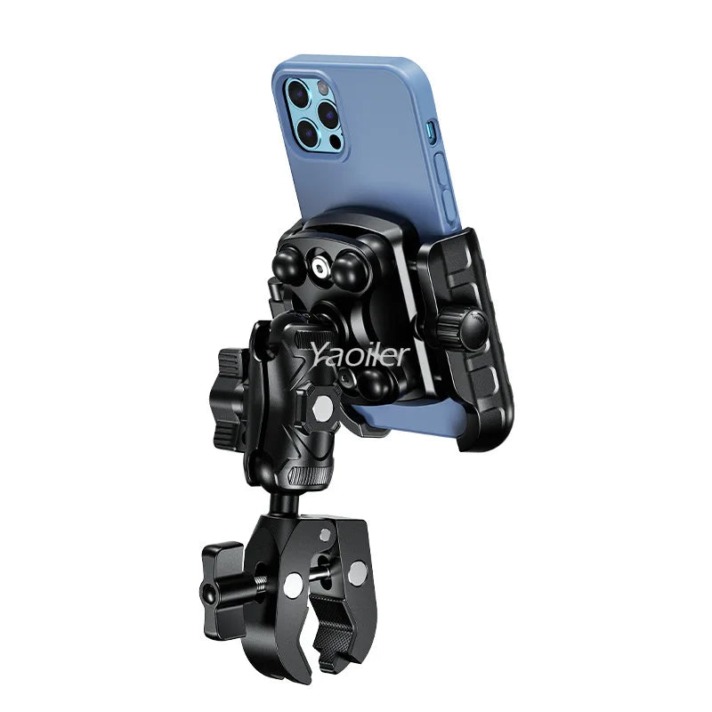 Aluminum Anti-Vibration Motorcycle Phone Mount Holder 1s Lock Camera Friendly Anti-Theft Handlebar for Bike Bicycle Scooter ATV