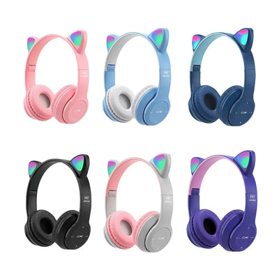 P74M Wireless Bluetooth Headphones Cat Ear Gaming Headset Glow Light Helmets Cute Sports Music Headsets for Children Girl Gifts