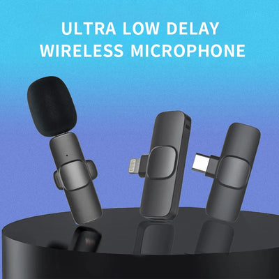 New Wireless Lavalier Microphone 2in1 Portable Audio Video Recording Mini Mic for iPhone Android Live Broadcast Gaming Phone Mic