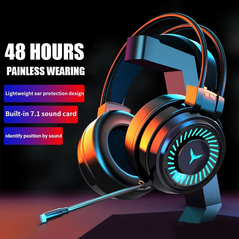 3.5mm Wired Headphones 7.1 Surround Stereo USB Gaming Headset Bass Earphone Helmet With Mic LED Light For Laptop Computer Gamer