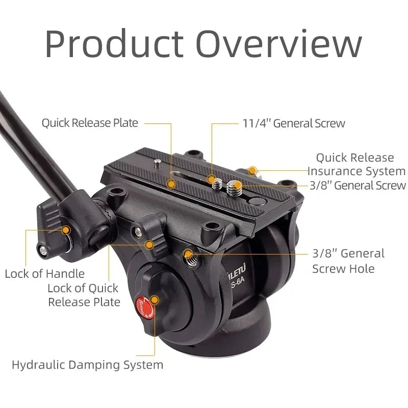 XILETU LS6A Professional Hydraulic Damping Heads Video Photography Slide Gimbal for DSLR Cameras Telephoto Lens Tripod Monopod