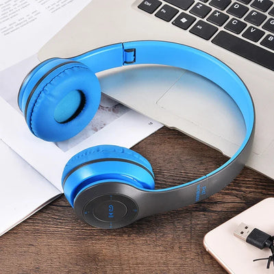 P47 Bluetooth 5.0 Wireless Headphone Foldable HIFI Stereo Bass Earphone Kid Helmet Gift With Mic USB Adaptor For iPhone Game