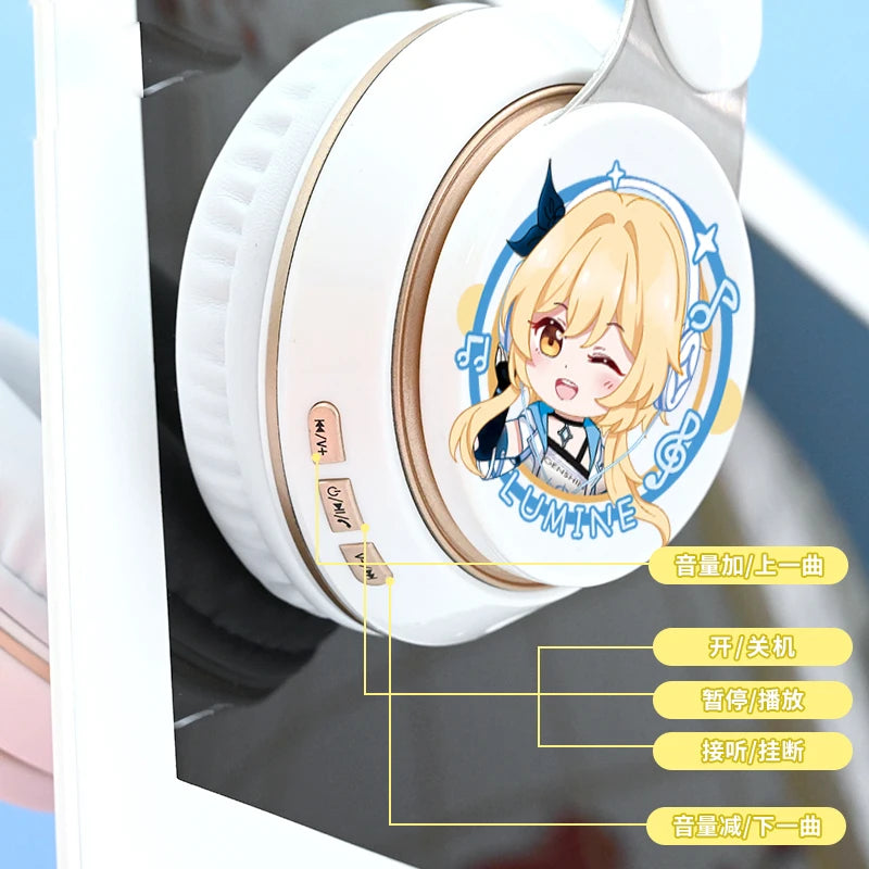 Anime Game Genshin Impact Kawaii Paimon Wireless Bluetooth Headset Comfortable Stereo Foldable Gaming Headphones Cosplay Gifts