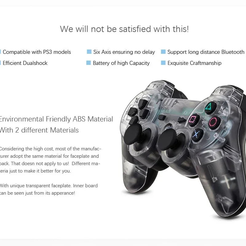 Video-Game Wireless Dual Shock Gamepad Transparent Hand Controller for Sony PS3 Playstation 3 Console Sixaxis Joystick Remote