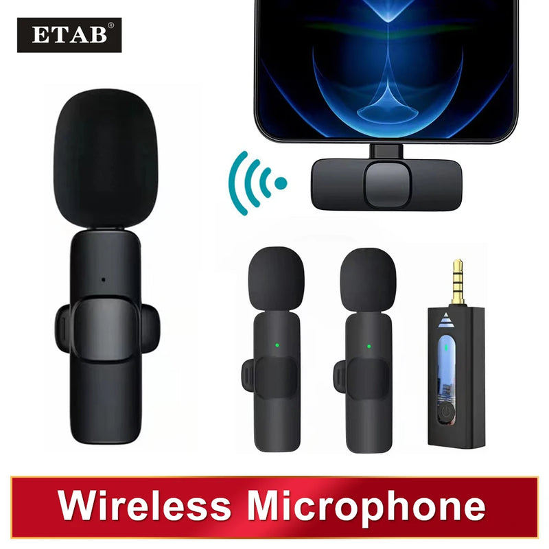 Wireless Lavalier Microphone Portable Audio Video Recording Mini Mic For iPhone Android Long battery life Live Broadcast Gaming