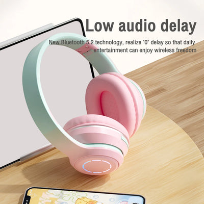 Wireless Bluetooth Headphone LED Light Foldable Game Earphone Helmet With Mic Noise Reduction Stereo Big Headsets For Phone