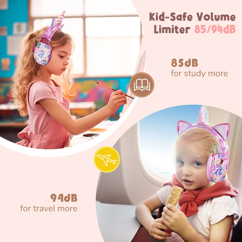 Unicorn Kids Headphones for iPad Helmets School Over Ear Wired Headphones with Mic Foldable Gaming Headset Girls Children Gifts