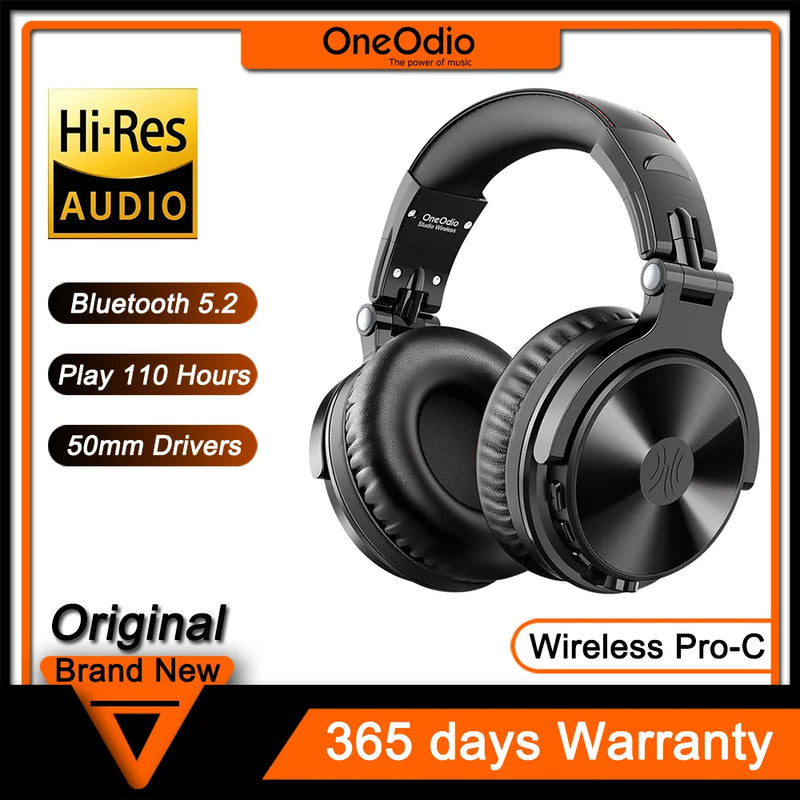 Oneodio Pro-C Wireless Headphones with 50mm Neodymium Drivers 110Hrs Playing Time BT 5.2 Foldable Deep Bass Stereo Headset