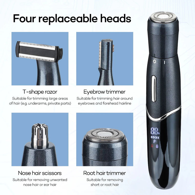 4 in 1 Electric Shaver For Men USB Rechargeable Waterproof Nose Ear Hair Trimmer Beard Razor Unisex Hair Remover Shaving Machine