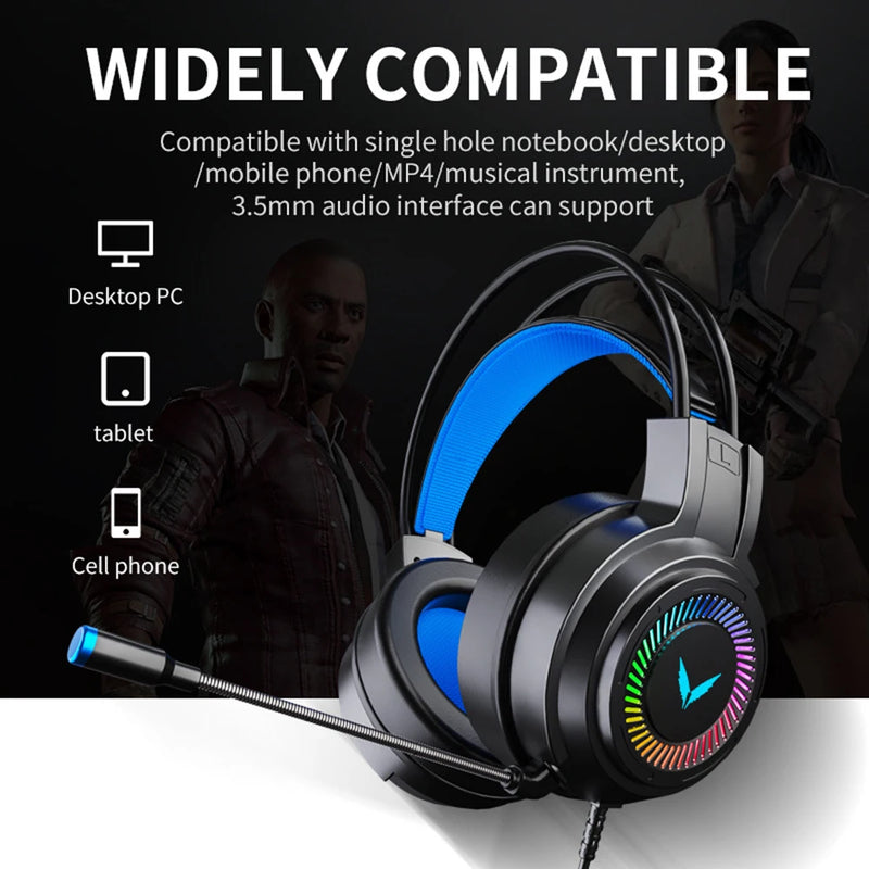 3.5mm Wired Headphones 7.1 Surround Stereo USB Gaming Headset Bass Earphone Helmet With Mic LED Light For Laptop Computer Gamer