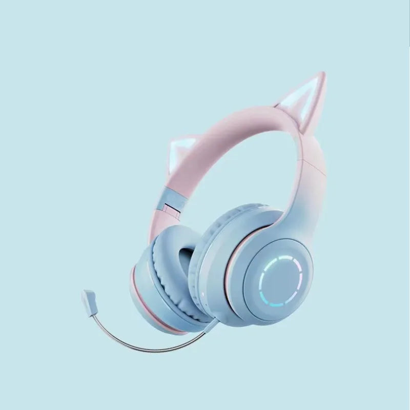 RGB Headset Gamer Girl Wireless Headphones Bluetooth Earphone With Microphone Cat Ear Gaming Earphones Stereo Helmet For Phone