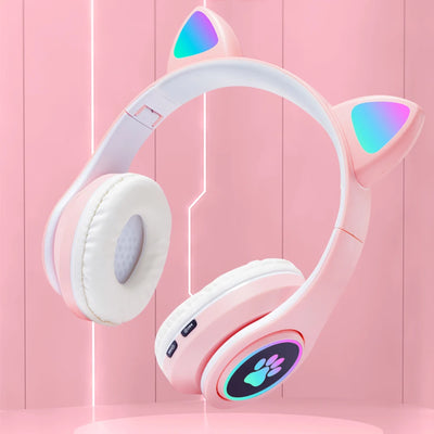 Bluetooth Wireless Headphones Cat Ear Glow Light Stereo Bass Helmets Children Gamer Girl Gifts PC Phone Gaming Headset