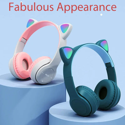 New Wireless Bluetooth Headphones Cat Ear Gaming Headset Glow Light Helmets Cute Sports Music Headsets For Children Girl Gifts