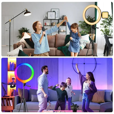 10 inch 26cm LED Selfie Ring Light RGB Dimmable Photography Fill Lamp with 130cm tripod for Phone Tiktok Live Video Photo Studio