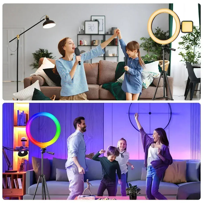 10 inch 26cm LED Selfie Ring Light RGB Dimmable Photography Fill Lamp with 130cm tripod for Phone Tiktok Live Video Photo Studio