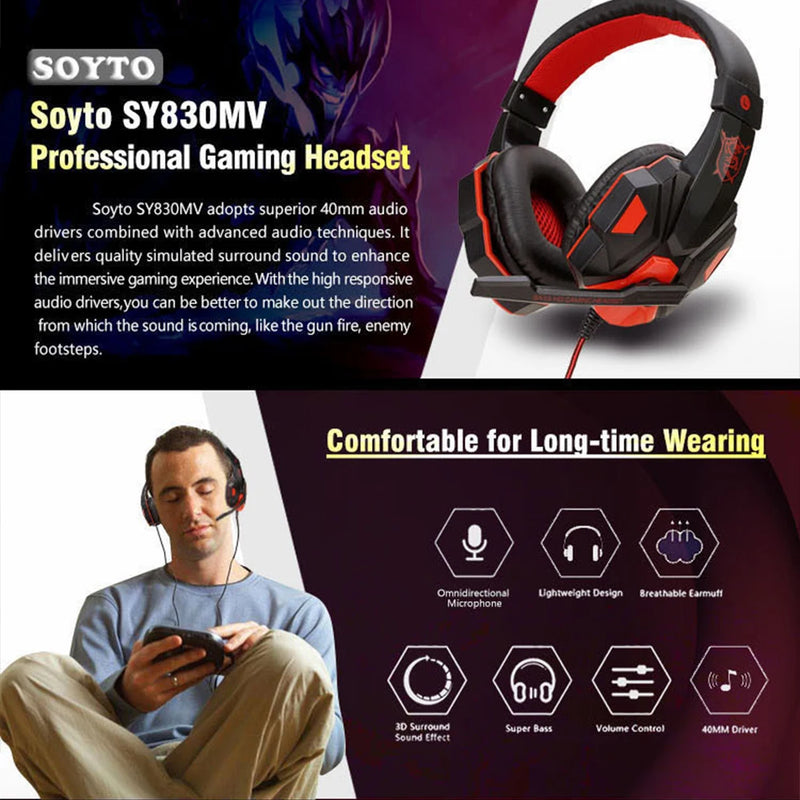 NEW Professional Led Light Wired Gaming Headphones With Microphone For PS4 Xbox One Switch Phone Laptop Earphone Helmet