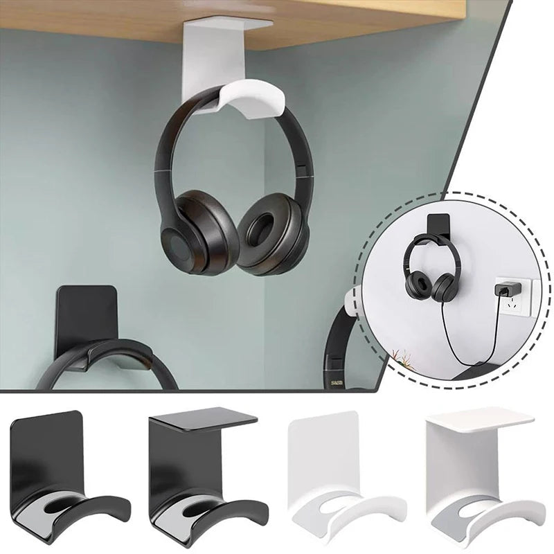 Black Headphone Stand Holder Wall Mount Strong Adhesive Under Desk Mount Hook Gaming Headset Bracket