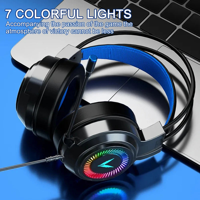 3.5mm Wired Headphones 7.1 Surround Stereo USB Gaming Headset Bass Earphone Helmet With Mic LED Light For Laptop Computer Gamer