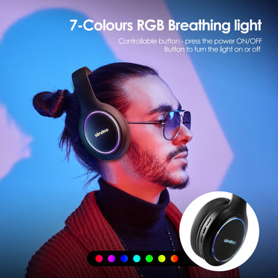 Siindoo JH-919C RGB Lamp Wireless Headphones Foldable Bluetooth Stereo Earphones 3EQ Sound Modes with Hi-FI Deep Bass Microphone