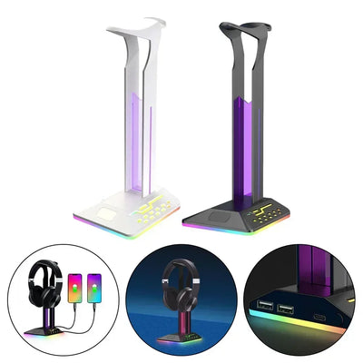 RGB Headphones Stand Over-ear Headset Holder Desktop Display Shelf With 2 USB Ports For Gamers Gaming PC Accessories Desk