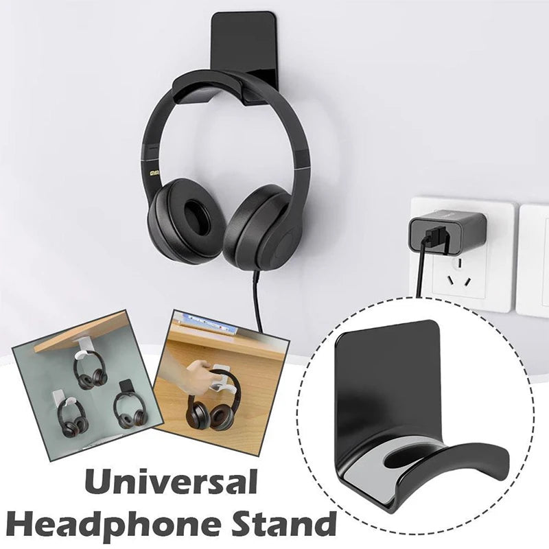 Black Headphone Stand Holder Wall Mount Strong Adhesive Under Desk Mount Hook Gaming Headset Bracket